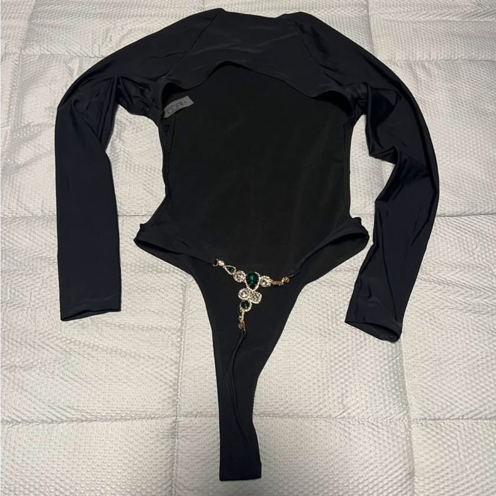 Black Long Sleeve Swim with Jewel Accent size Small